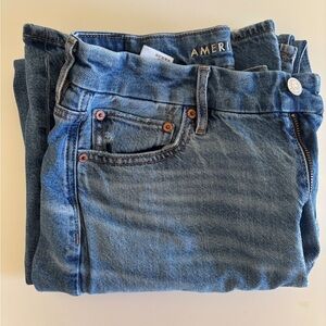 American Eagle Outfitters Blue Curvy Super High Waisted Baggy Straight Jeans